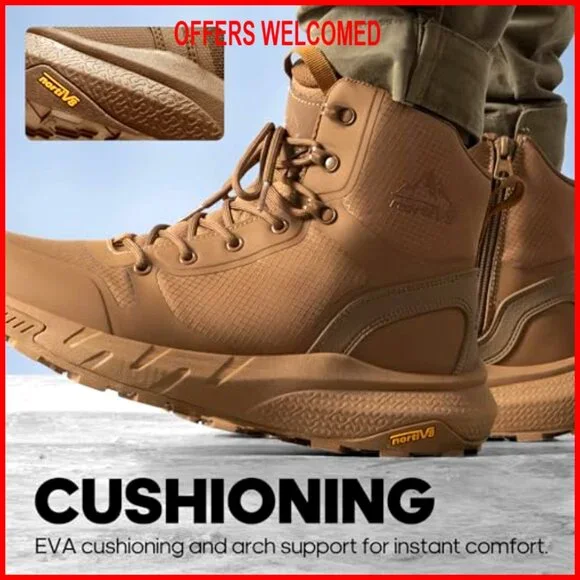 Men's Military Tactical Boots Lightweight Side Zipper Comfort Work Hiking